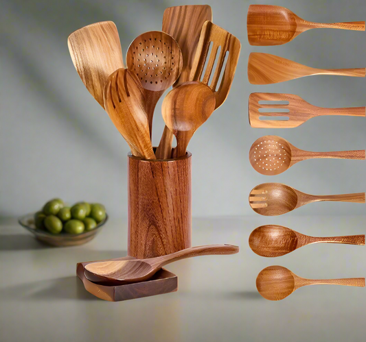 9 Piece Wooden Utensils Set